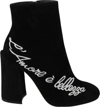 Dolce & Gabbana Amore Suede Enkelboots - Dames - Laarzen met Hak - Zwart - 35 EU - Leer - Schoenen