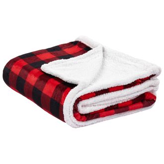 Beliani Beliani - Manta De Invierno Roja Y Negra Esponjosa De Dos Caras Con Estampado De Cuadros Estacional 150 X 200 Cm Liqourice