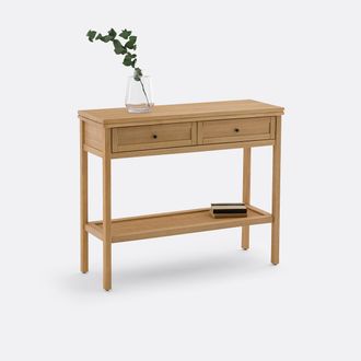 La Redoute Interieurs Console met dubbel plateau massief dennenhout en vlechtwerk Gabin