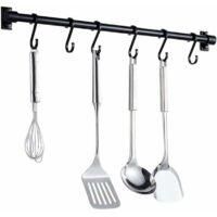 OEM Portautensili Da Cucina A Parete Da 40 Cm - Mensola Da Cucina Con 6 Ganci Rimovibili - Portautensili Da Porta A Parete Per Cucina (nero) - Crezuo