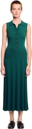 Sandro Knit dress with polo neck in Dark Green at Nordstrom, Size 42 Eu