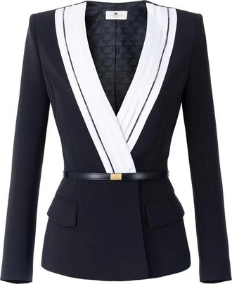 Elisabetta Franchi pleated logo-piping jacket - Black