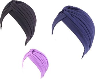 Generic Chemo Headwear for Women UK Soft Stretch Beanie Turban Head Scarves Chemo Caps Head Wraps Floral Headscarf Stretch Soft Hat (3 Pk Plain Navy Black Lil