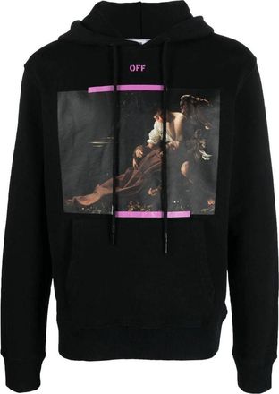 Off-white Caravaggio Print Cotton Hoodie Black Cyclamen OMBB097S23FLE0031034