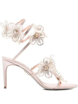 Rene Caovilla Floriane sandalen verfraaid met stras, bloemen en hak - Roze