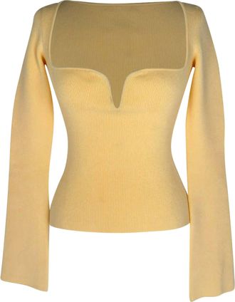 Galvan London Sweet Heart Neck Line Longsleeve Crop Top in Pastel Yellow Viscose