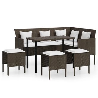 vidaXL Set De Sof&aacute;s Forma De L 5 Pzas Cojines Rat&aacute;n Sint&eacute;tico Marr&oacute;n Vidaxl
