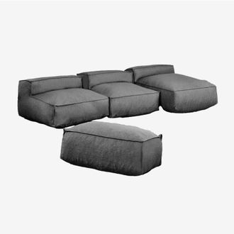 Sklum Sof&aacute; Modular Chaise Longue De 3 Piezas Y Puff Dojans Sklum