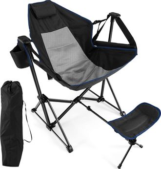 Costway Costway Silla Plegable Camping, Silla De Acampada Con Reposapi&eacute;s Retr&aacute;ctil, Acogedora Almohada Para Cabeza, Bolsa De Transporte, Camping, Pesca, Picni