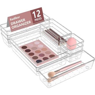 OEM Juego De 12 Organizadores De Cajones, De Pl&aacute;stico Transparente, En 4 Tama&ntilde;os Diferentes Para Ba&ntilde;o, Tocador, Cocina Y Oficina