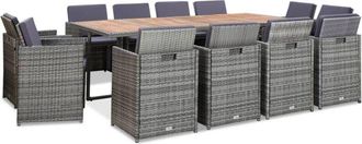 vidaXL Set Comedor De Jard&iacute;n 13 Piezas Y Cojines Rat&aacute;n Sint&eacute;tico Gris Vidaxl
