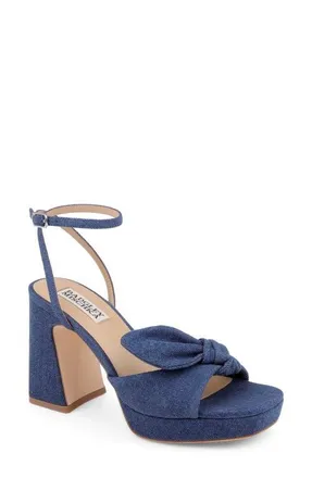 Badgley Mischka Yuki Ankle Strap Platform Sandal in Dark Denim at Nordstrom, Size 6.5