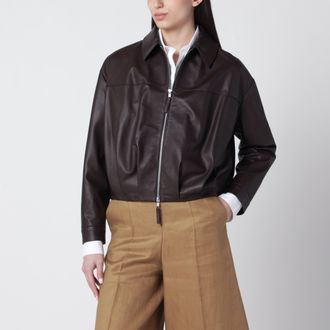 Sword 6.6.44 Bomber con zip marrone in pelle