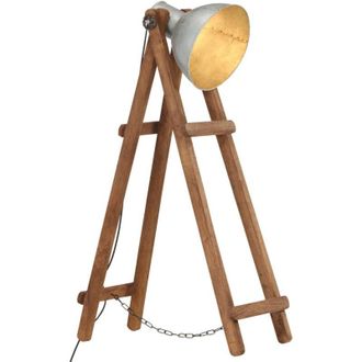 vidaXL L&aacute;mpara De Pie Madera Maciza De Mango Plateada E27 Vidaxl