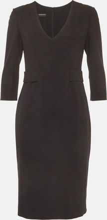 Emporio Armani Black Stretch Crepe V Neck Sheath Midi Dress