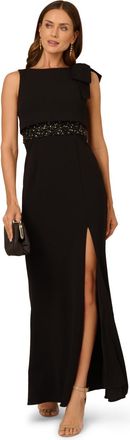 Adrianna Papell Womens Crepe Popover Bead Gown - Black - Size 22 UK