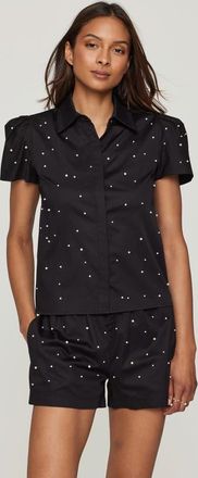 Generation Love Murphy Pearl Embellished Poplin Shirt in Black at Nordstrom, Size Xx-Small Short