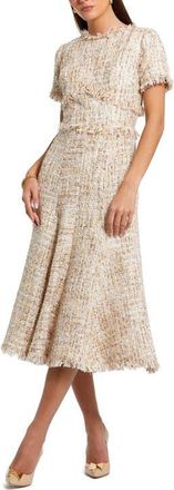 Mac Duggal Petite Boucle Short Sleeve A Line Midi Dress in Blush at Nordstrom, Size 12P
