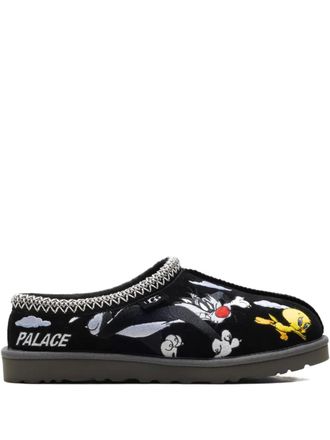 UGG Tasman cartoon-embroidered slippers - men - Fabric/Fabric/Rubber - 10 - Black