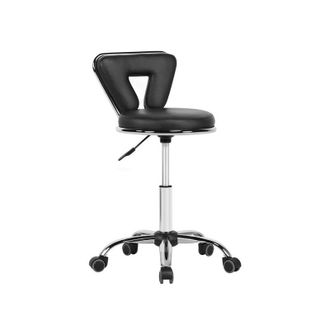 Yaheetech Sgabello per Parrucchiere Estetista Altezza Regolabile con Schienale e Ruote Girevole Imbottito in Finta Pelle Nero per Tattoo Studio Salone