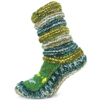 Loud Elephant Chunky Wool Knit Abstract Pattern Slipper Socks - Green
