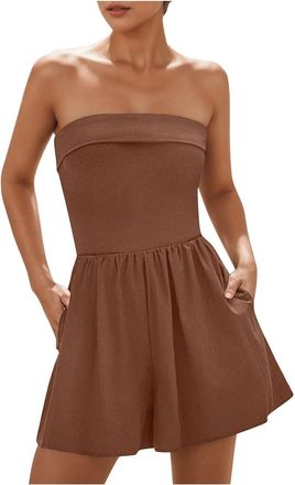 Generic Flodxo Womens Jumpsuit Summer Going Out Evening Bandeau Playsuits Elegant Party Club Wedding Guest Outfits Casual One Piece Strapless Tube Top Sleevel