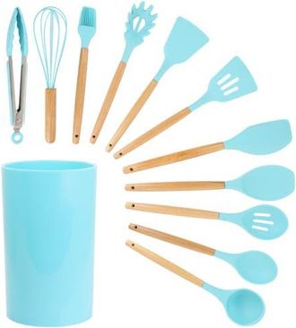 MegaChef Silicone and Wood Cooking Utensils, Set of 12 in Light Teal at Nordstrom