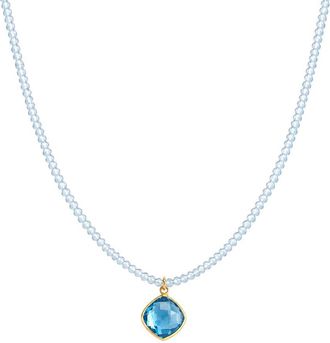Jewelmak 14K Blue Topaz, Swiss Blue Topaz Necklace