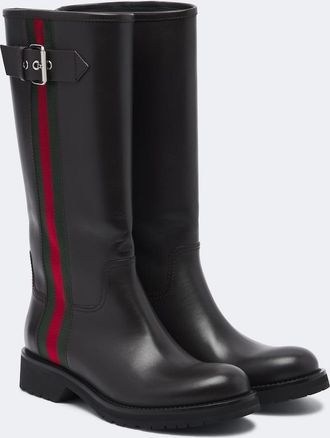 Gucci Web Stripe leather biker boots