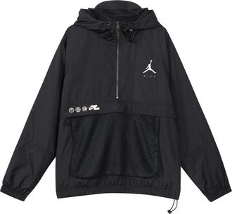 Nike Jordan Air Jordan Logo Printing Loose Hooded Half Zipper Jacket Asia Sizing Black DJ0247-010