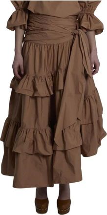 Chlo&eacute; Midi Skirts, female, Brown, Size: S Tie-Belt Tiered Ruffle Midi Skirt