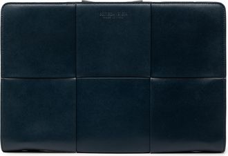 Bottega Veneta Pre-owned Womens Large Leather Maxi Intrecciato Document Case - Dark Blue - One Size