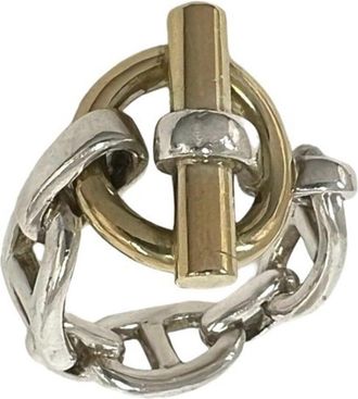 Herm&egrave;s Gold Silver Yellow Gold (18K) Silver Band Ring (Pre-Owned)