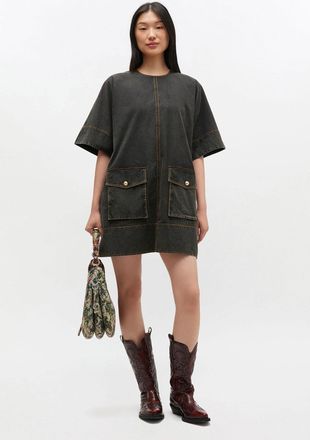 Ganni Black Washed Kimono Dress - Size 32 Elastane