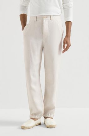 Brunello Cucinelli Linen trousers with drawstring in Shell at Nordstrom, Size 46 It