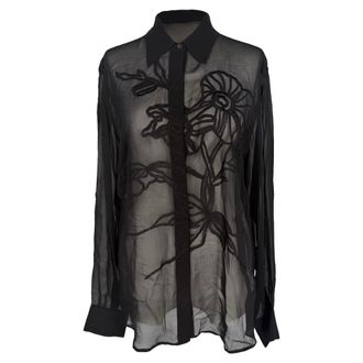 Dries Van Noten Embroidered Sheer Blouse in Black Viscose