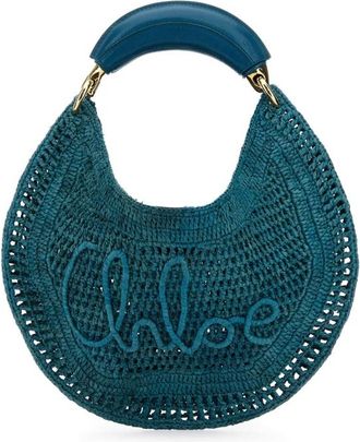 Chlo&eacute; Teal Green Raffia Banana Handbag