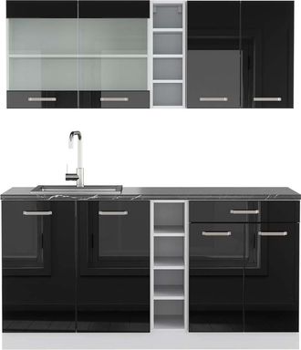 Vicco Cocina Vers&aacute;til R-line, Negro Brillo/blanco, 160 Cm, Et Antracita