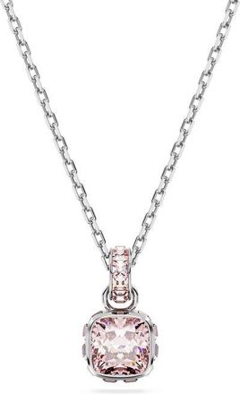 Swarovski Square Cut Birthstone Crystal Pendant Necklace in Pink/June at Nordstrom