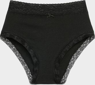 Miiyu Womens Lace trim high-waist bikini panty Organic cotton