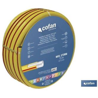 cofan Manguera Pvc Modelo Storm 3c Trenzada &Oslash;25x50 M, Manguera De Riego En Color Amarillo Modelo Storm Para Jard&iacute;n. Est&aacute; Fabricada En Pvc De Muy Buena Calid