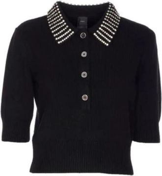 Pinko Zwarte Trui met Kristallen Versiering - Dames - Ronde hals truien - Zwart - S - Truien & Vesten