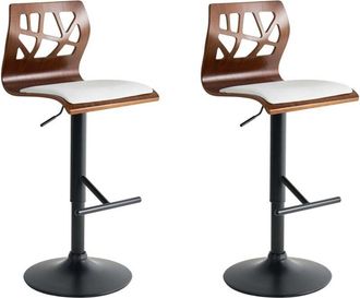 Beliani Set of 2 Bar Stools Dark Brown White with Black Leg Faux Leather Footrest Swivel Gas Lift Adjustable Height Modern PETERSBURG