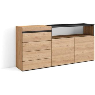 Skraut Home C&oacute;moda, Cajonera, Mueble Auxiliar, 157x75x35 Cm, Dormitorio, Habitaci&oacute;n, Con Almacenamiento, Estilo Moderno, Roble - Skraut Home