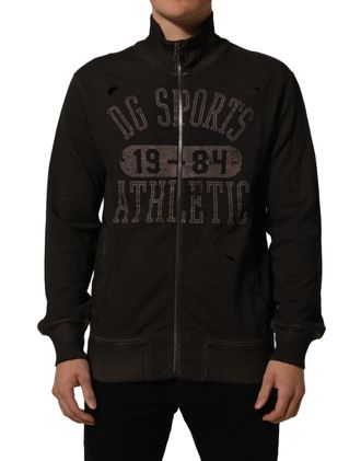 Dolce & Gabbana Mens Brown Logo Print Full Zip Sweatshirt Sweater Cotton Clothing