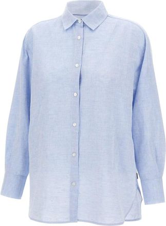 Woolrich Cotton Linen YD Boyfriend Shirt - Dames - Overhemden - Blauw - S - Katoen - Overhemden