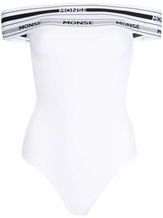 Monse logo-print off-shoulder bodysuit - women - Polyamide/Spandex/Elastane - S - White