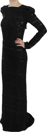John Richmond Black Silk Full Length Sequined Gown Womens Dress
