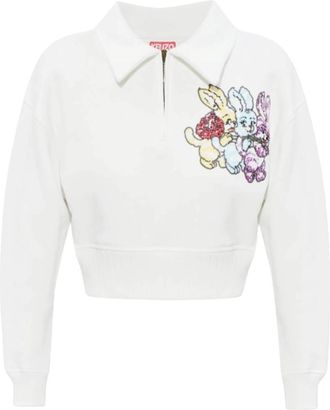 Kenzo Sweat - Dames - Vesten met rits - Wit - XS - Katoen - Hoodies & sweatvesten