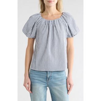 Chenault Stripe Puff Sleeve Seersucker Top in Navy White at Nordstrom Rack, Size X-Large